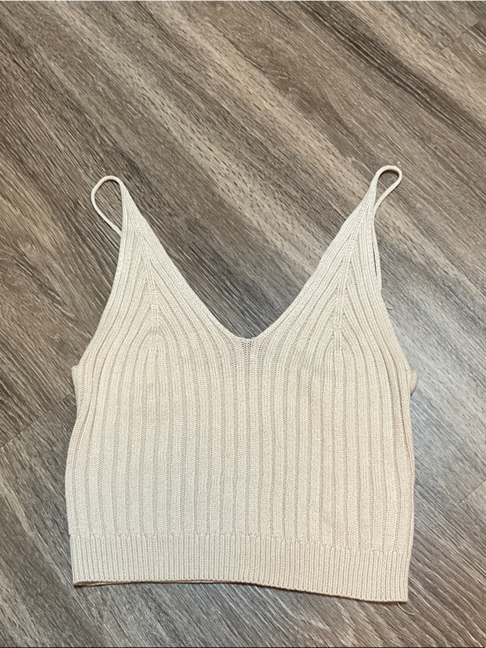 SHEIN Ribbed V-Neck Knit Cami - Beige